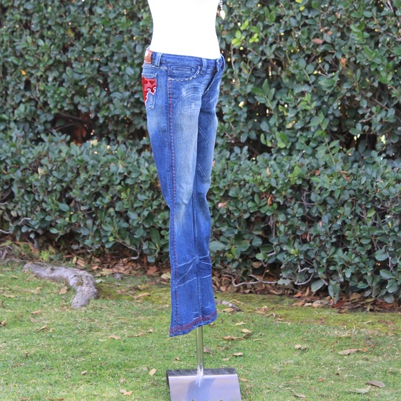 Y2K Antik Denim Gorgeous red velvet embroidered jeans - vintage - Picture 5 of 8